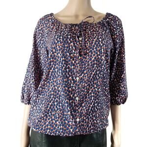 Ann Taylor | Splatter Dot Elastic Waist Faux Button Front Top